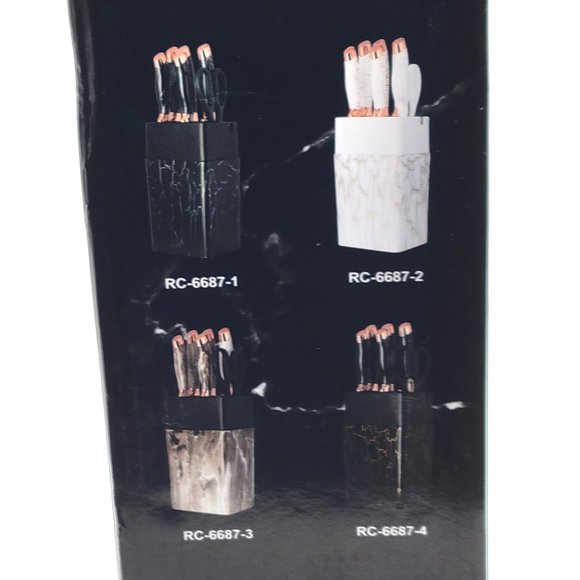 6 Knives Kitchen Cutlery White/Gold Handles Plastic Block Holder EVEYEALTH New - Picture 12 of 14